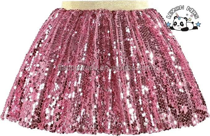 LEZONKIDS - Customizable Girls Chiffon Tutu Skirts Sparkling Sequins Breathable Floral Plaid Decor Casual Lolita Style Parties Mini Length